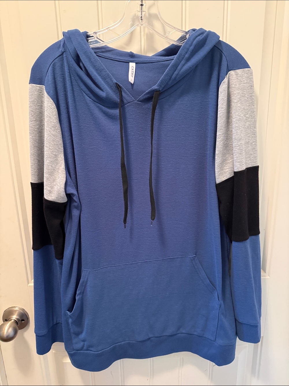 Blue Colorblock Hoodie - Women's Pullover Sweatshirt